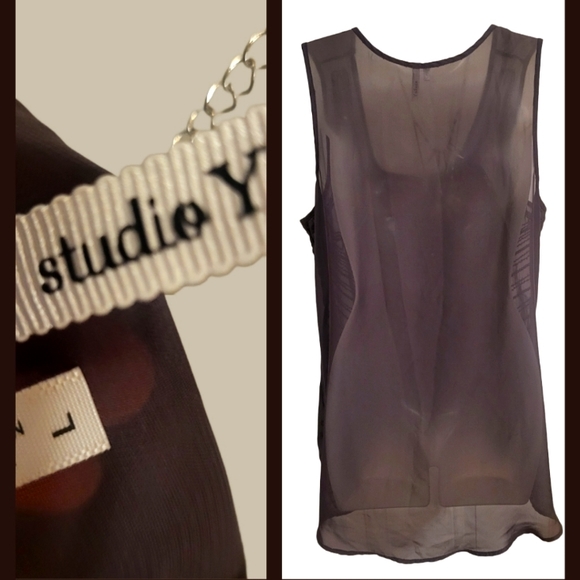 π2/$20 StudioY Beaded Seeveless Sheer Chiffon Top in Lg - Picture 2 of 3